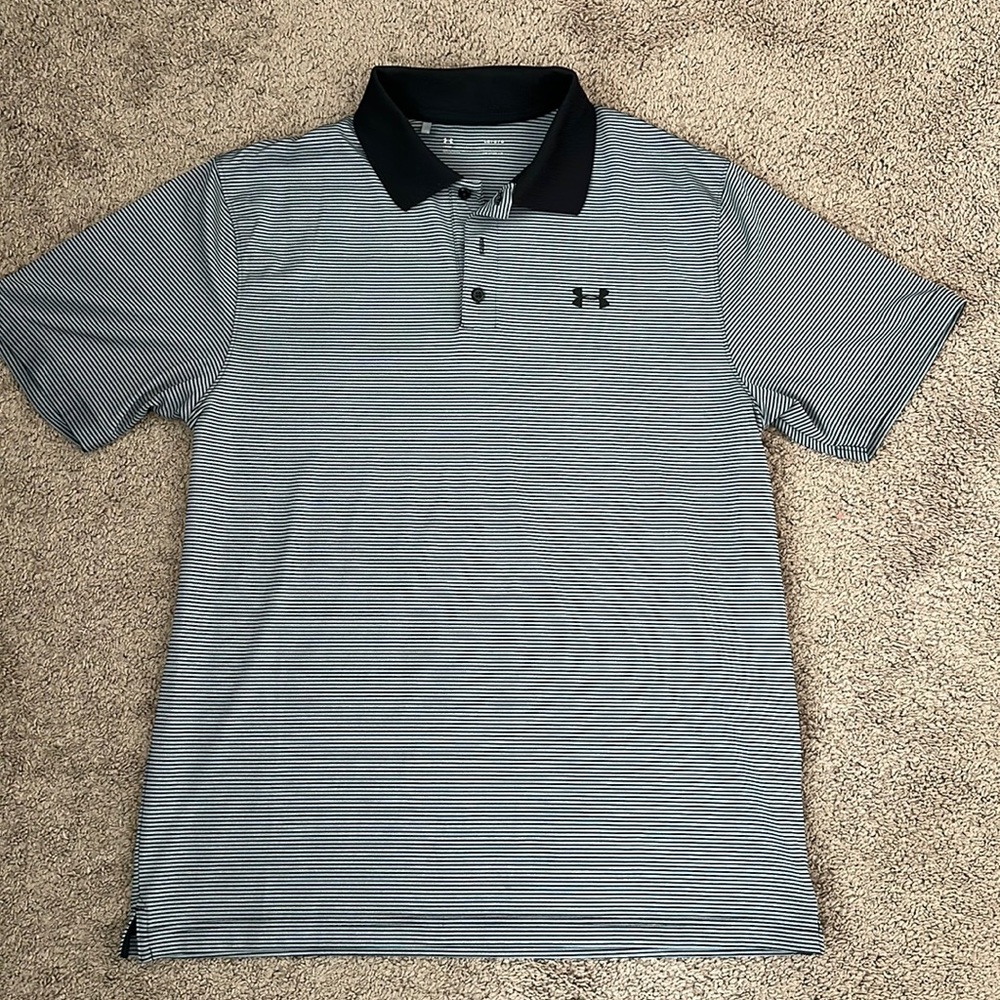 Under Armour large black and gray striped polo!